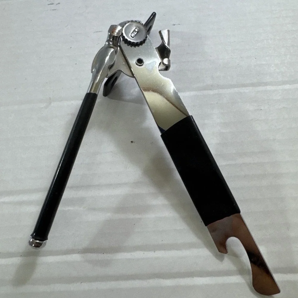 Vintage‎ Manual Can Opener with Bottle Opener Black Stainless Steel Rotary Tool
